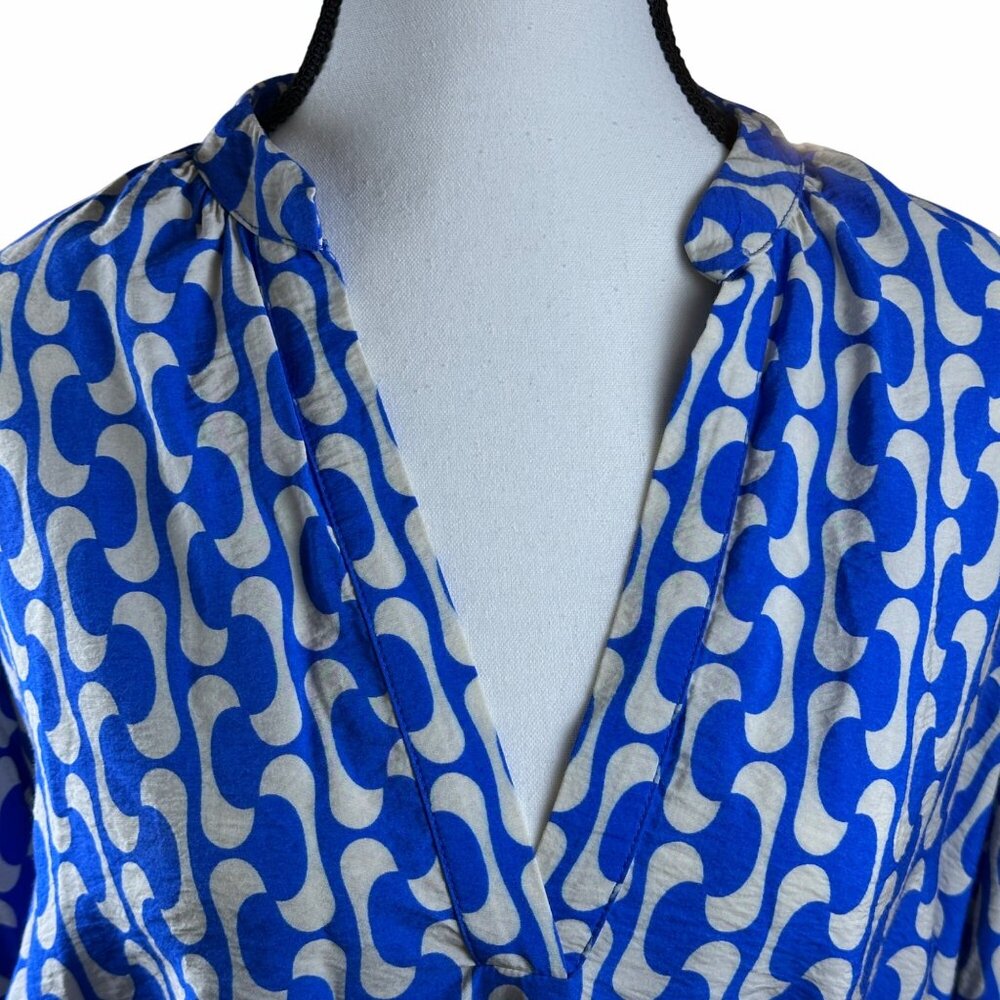 Zara Womens Blue White Flowy Dress With Belt Long Sleeves Ruffle Hem Size S - Picture 8 of 13